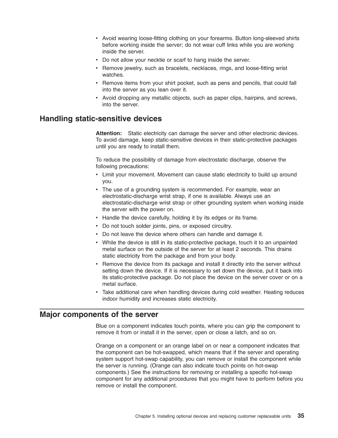 Lenovo 3797 manual Handling static-sensitive devices, Major components of the server 