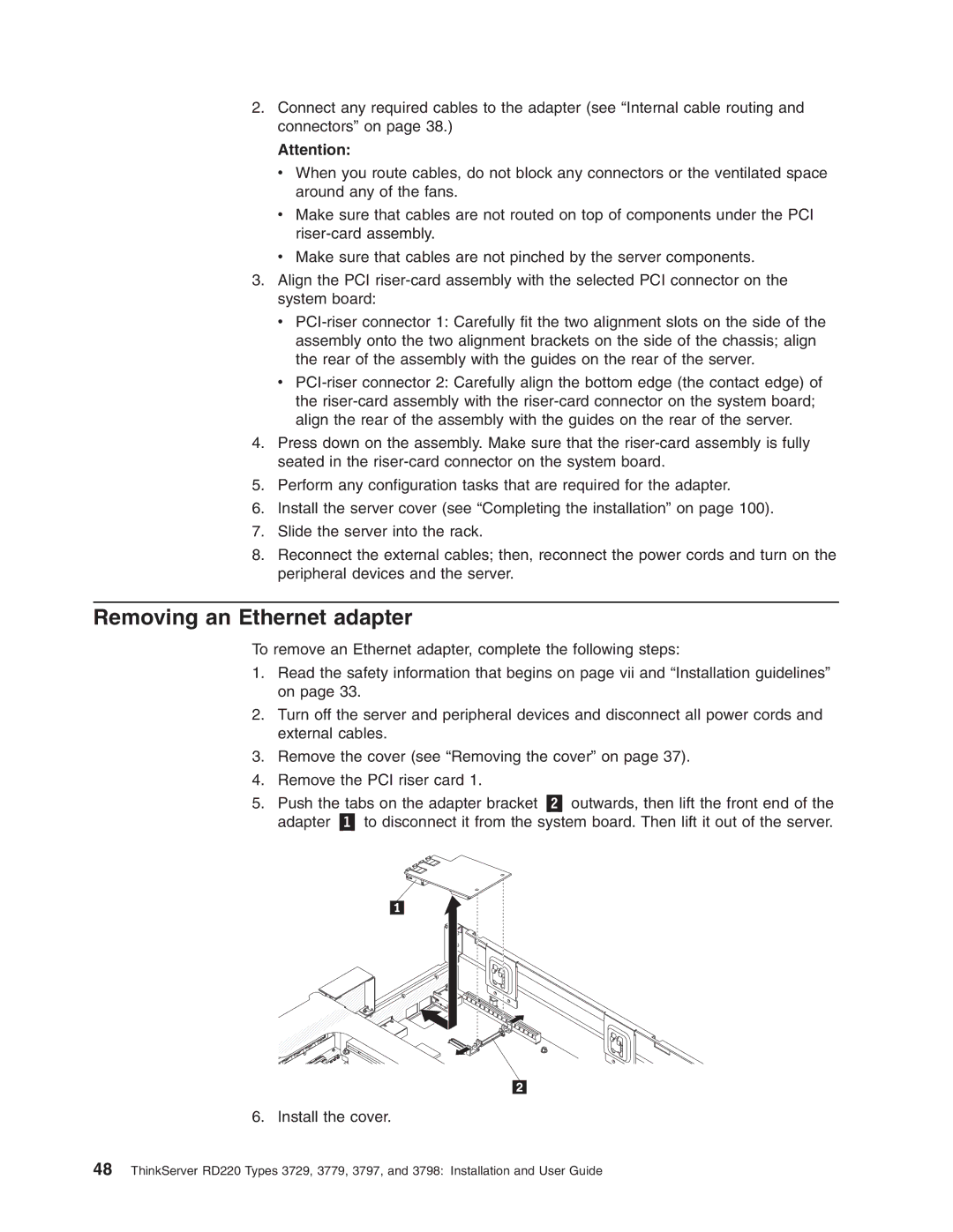 Lenovo 3797 manual Removing an Ethernet adapter 