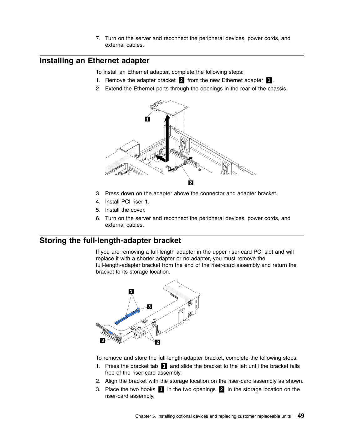 Lenovo 3797 manual Installing an Ethernet adapter, Storing the full-length-adapter bracket 