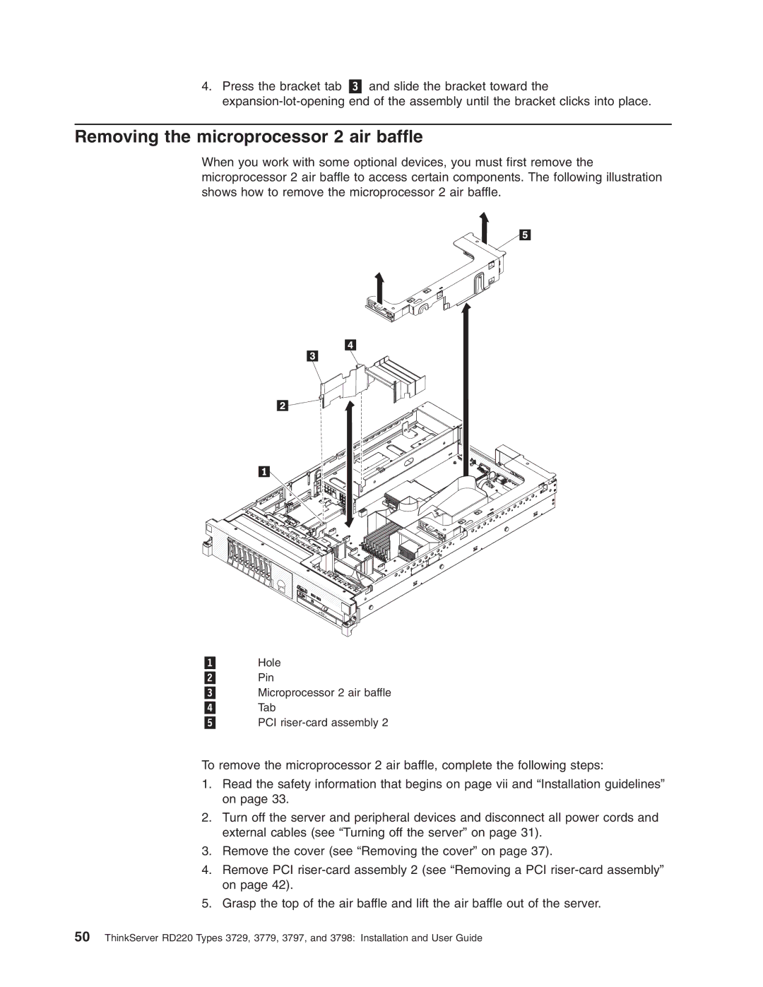 Lenovo 3797 manual Removing the microprocessor 2 air baffle 