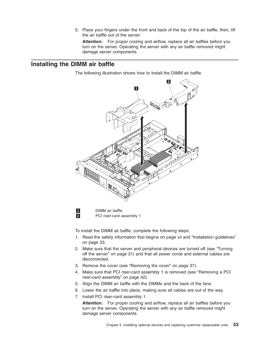 Lenovo 3797 manual Installing the Dimm air baffle 