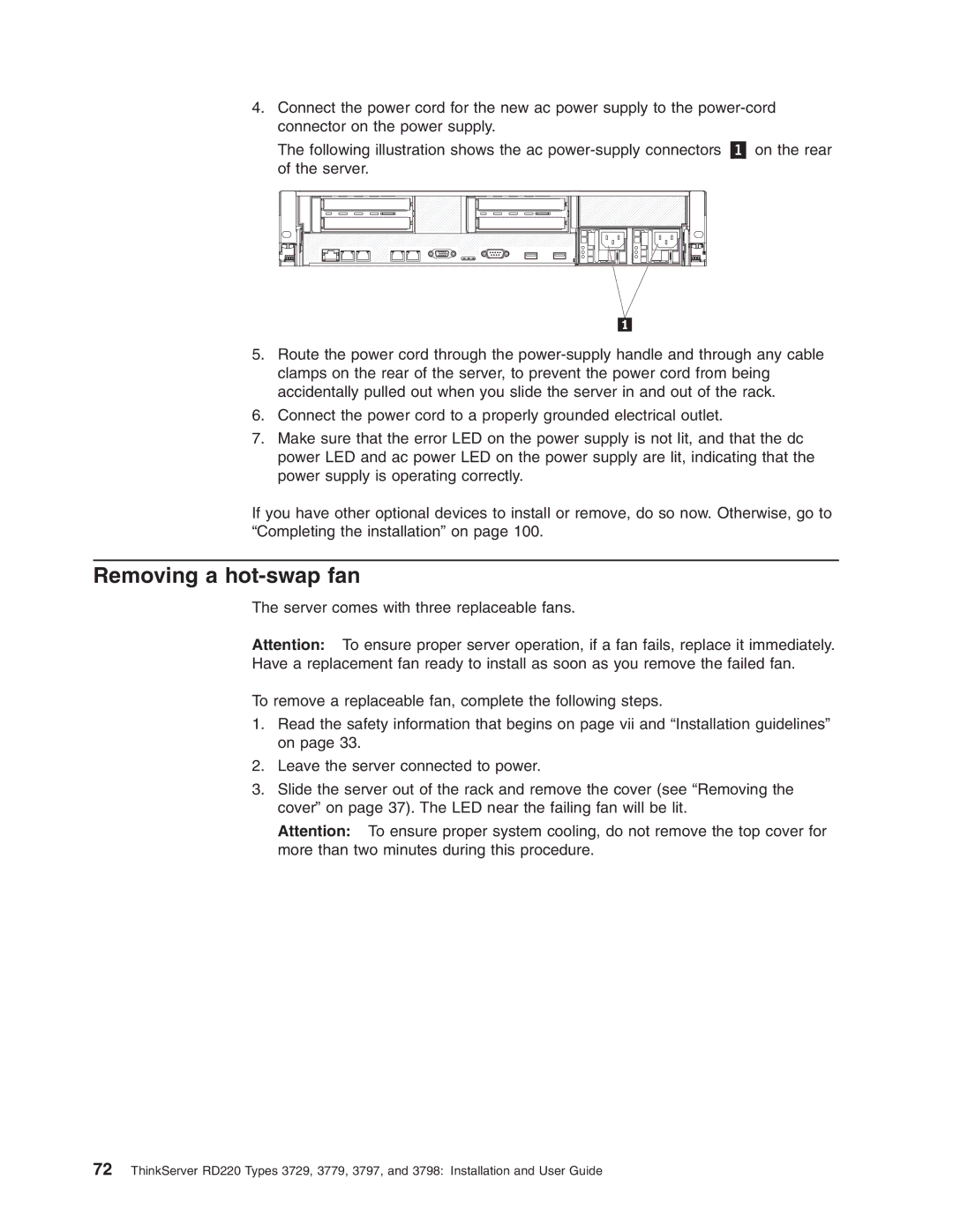 Lenovo 3797 manual Removing a hot-swap fan 