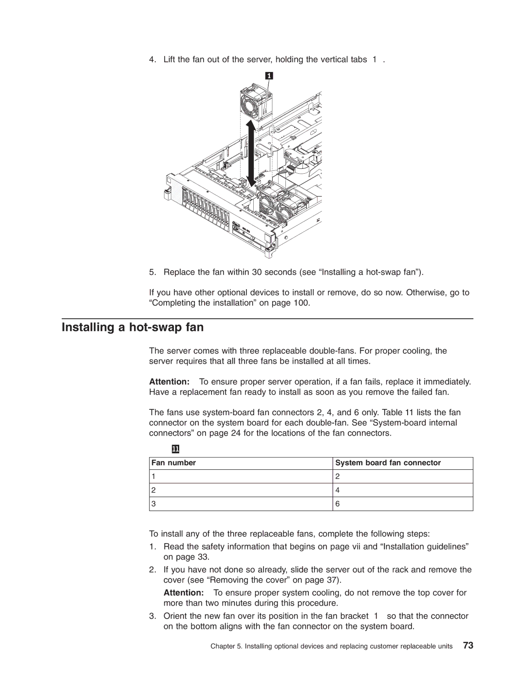 Lenovo 3797 manual Installing a hot-swap fan 