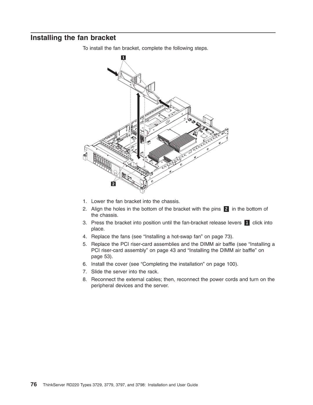 Lenovo 3797 manual Installing the fan bracket 