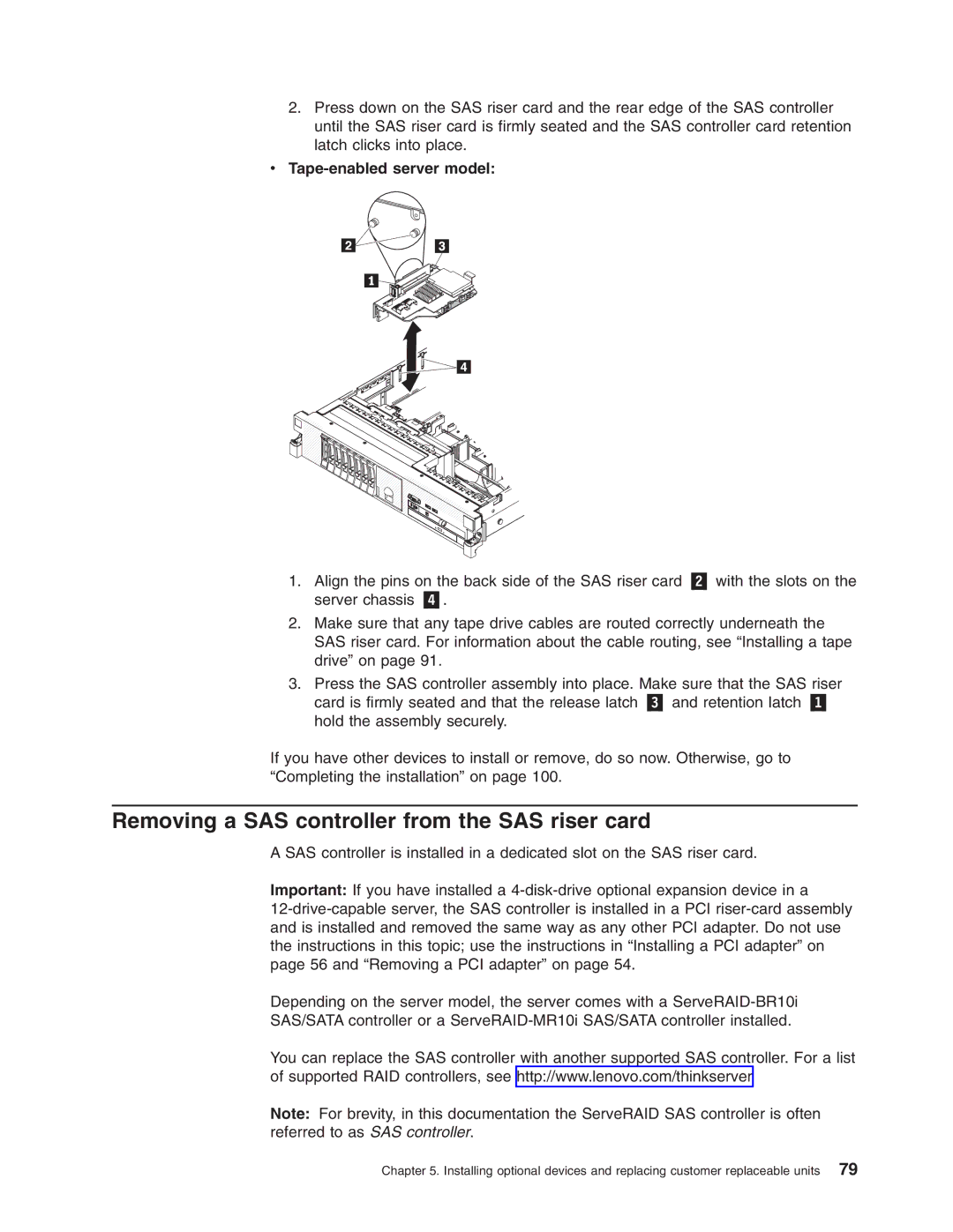 Lenovo 3797 manual Removing a SAS controller from the SAS riser card 