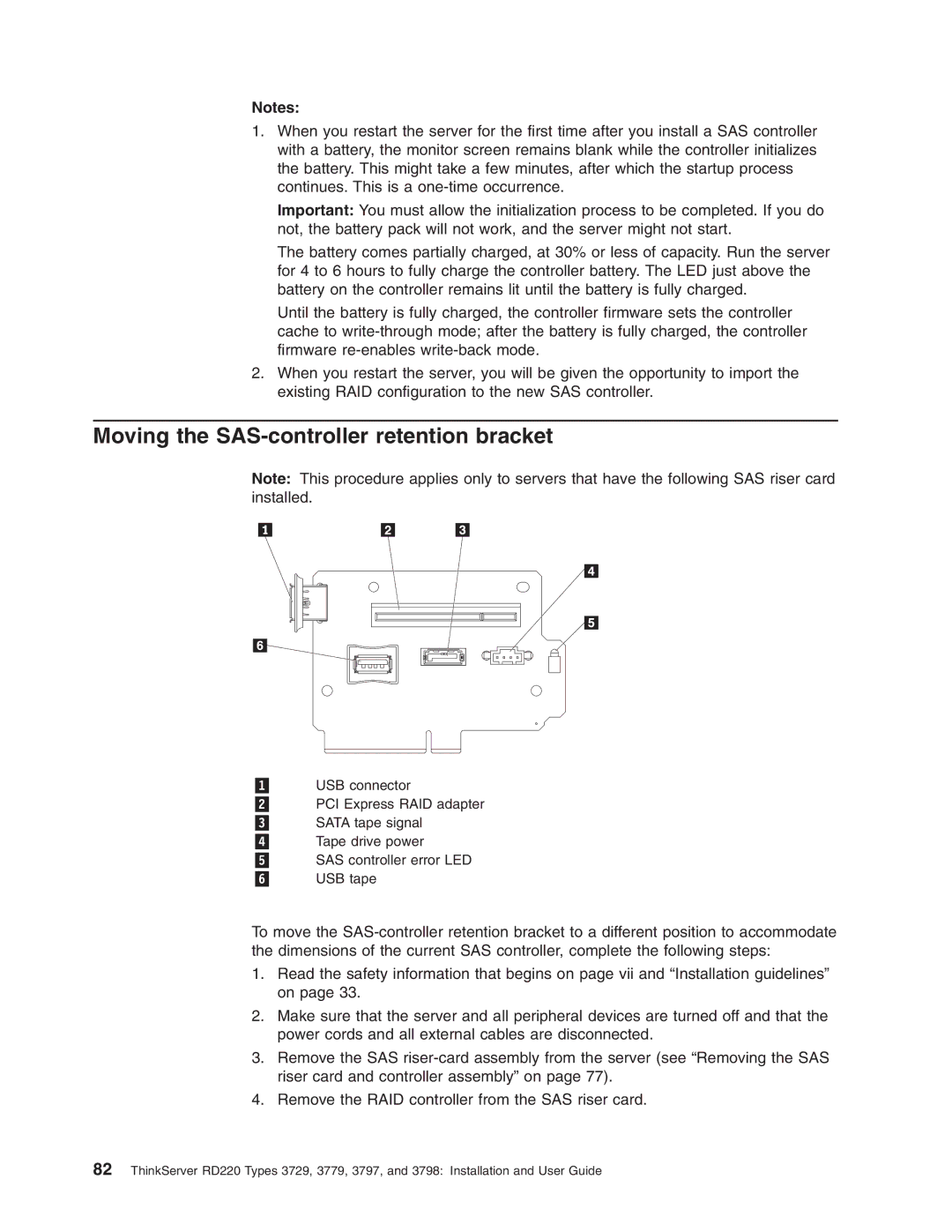 Lenovo 3797 manual Moving the SAS-controller retention bracket 