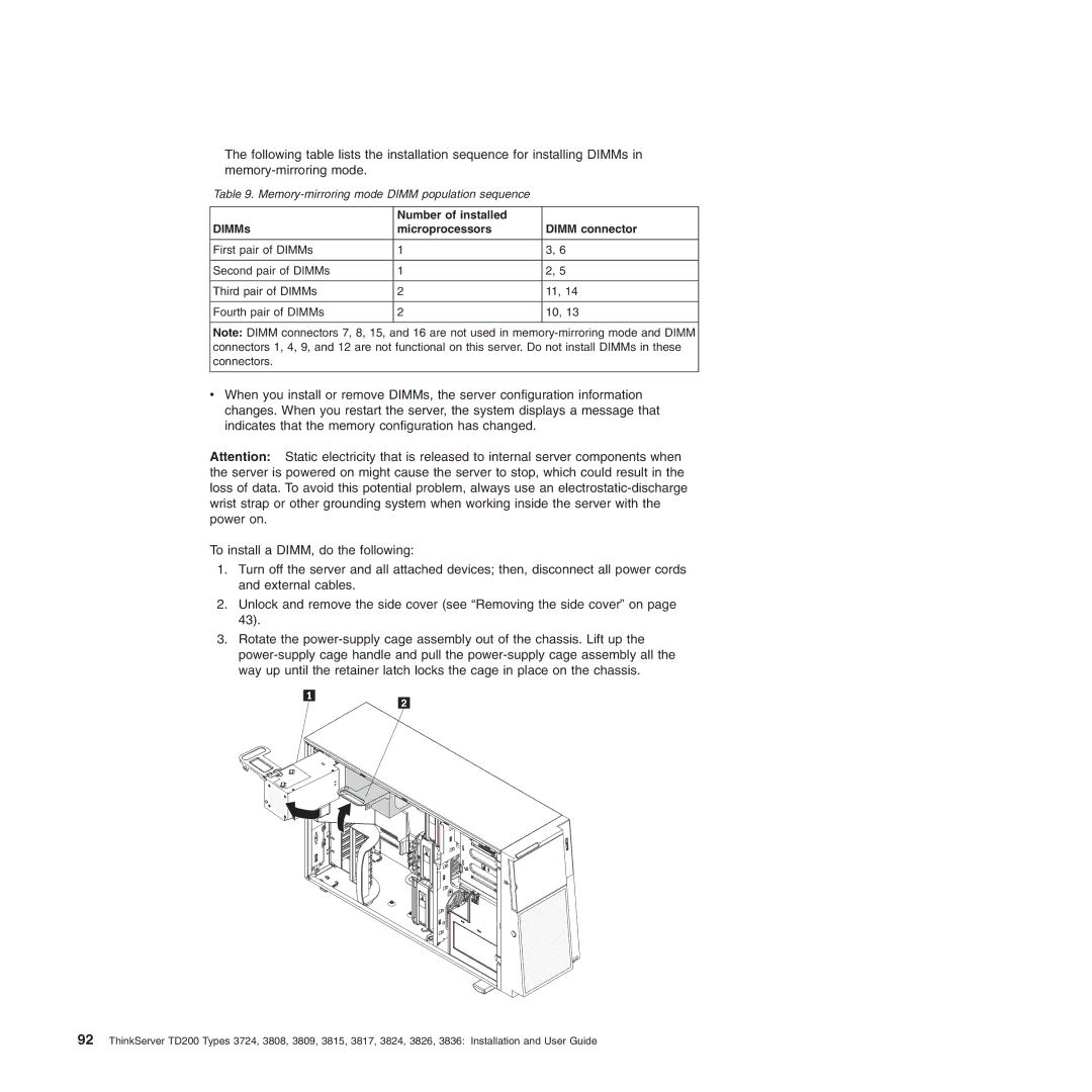 Lenovo 3815, 3836, 3809, 3826, 3724, 3824, 3808, 3817 manual Number of installed DIMMs Microprocessors Dimm connector 