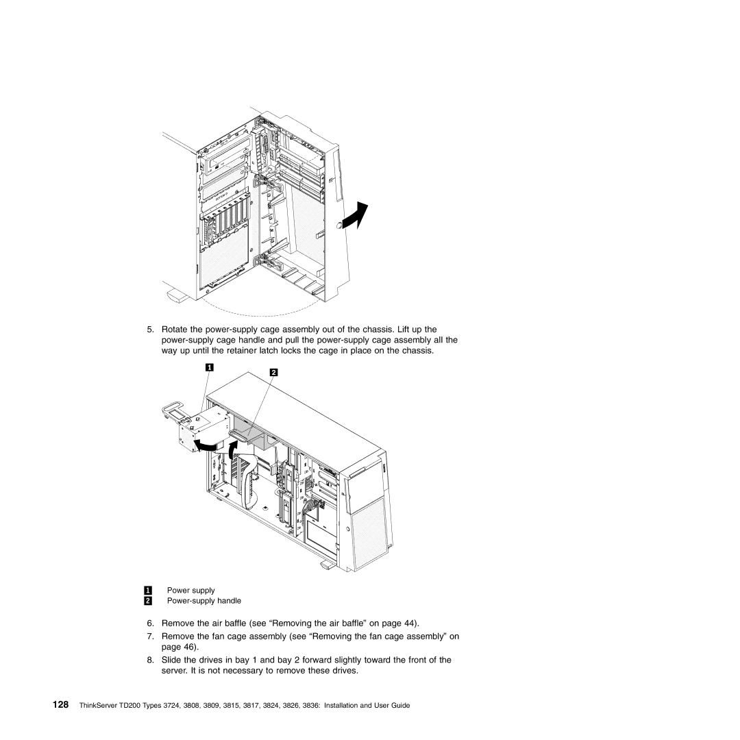 Lenovo 3826, 3836, 3809, 3724, 3824, 3808, 3815, 3817 manual 1 Power supply 2 Power-supply handle 