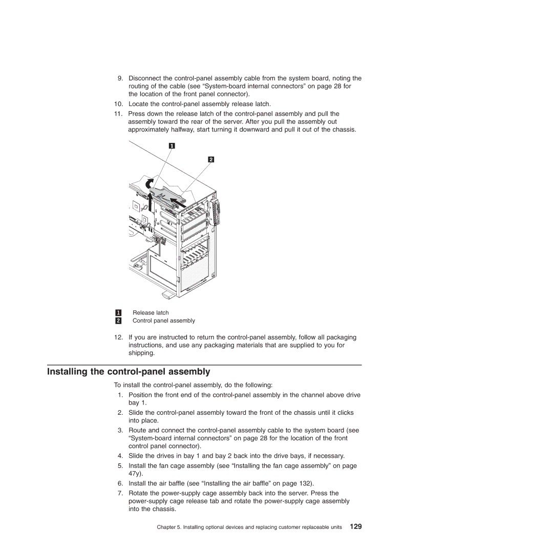 Lenovo 3724, 3836, 3809, 3826, 3824, 3808, 3815, 3817 manual Installing the control-panel assembly 