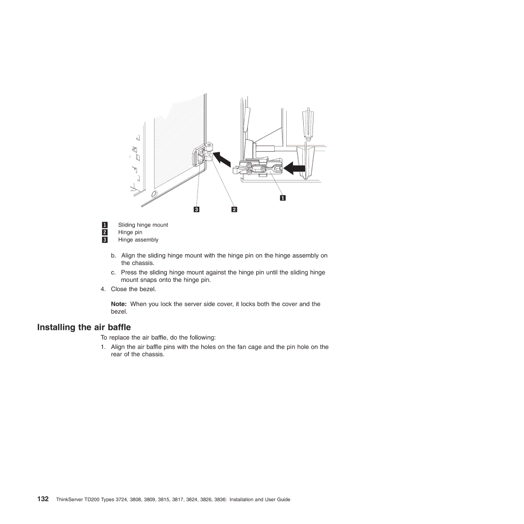 Lenovo 3815, 3836, 3809, 3826, 3724, 3824, 3808, 3817 manual Installing the air baffle 