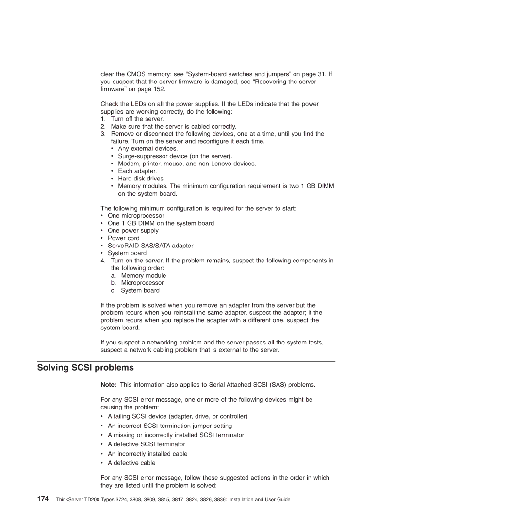 Lenovo 3836, 3809, 3826, 3724, 3824, 3808, 3815, 3817 manual Solving Scsi problems 