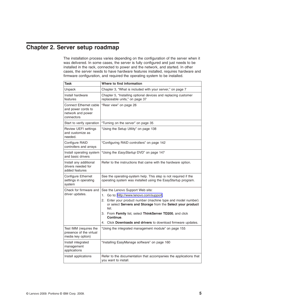 Lenovo 3817, 3836, 3809, 3826, 3724, 3824, 3808, 3815 manual Server setup roadmap 