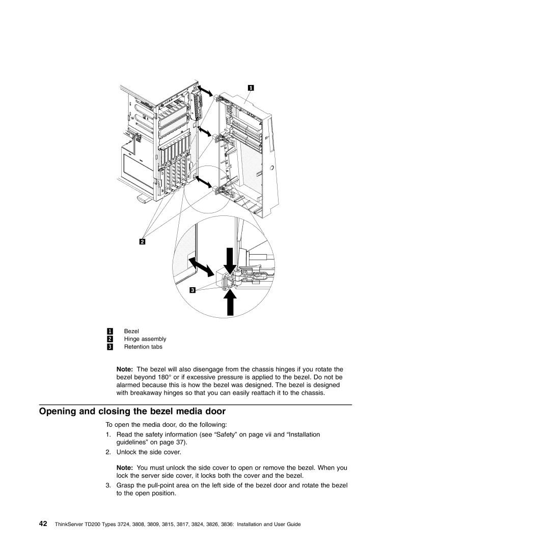 Lenovo 3824, 3836, 3809, 3826, 3724, 3808, 3815, 3817 manual Opening and closing the bezel media door 