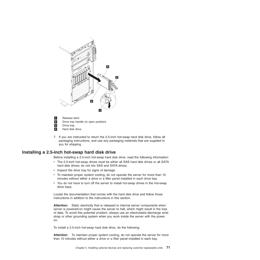 Lenovo 3809, 3836, 3826, 3724, 3824, 3808, 3815, 3817 manual Installing a 2.5-inch hot-swap hard disk drive 