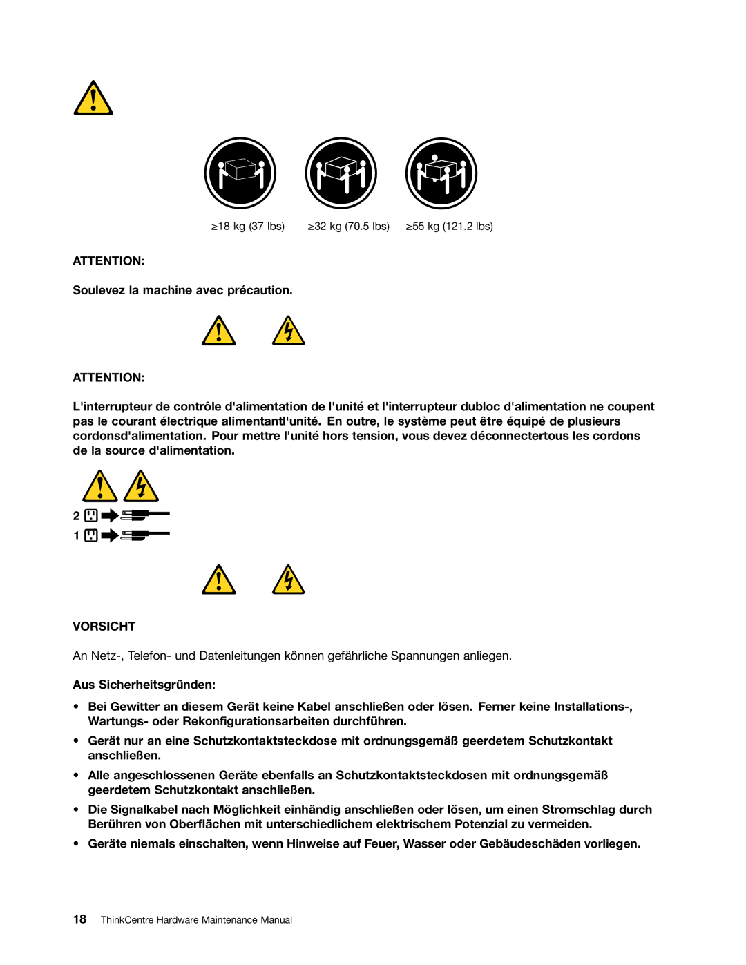 Lenovo 384, 4168, 5067, 7516, 7519, 5027, 266, 2491 manual Vorsicht 