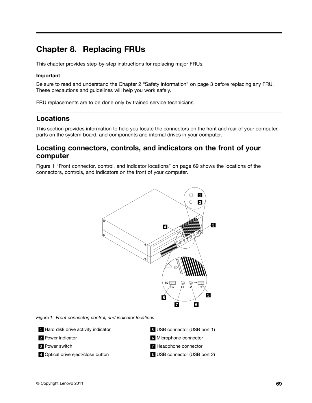 Lenovo 7516, 384, 4168, 5067, 7519, 5027, 266, 2491 manual Replacing FRUs, Locations 