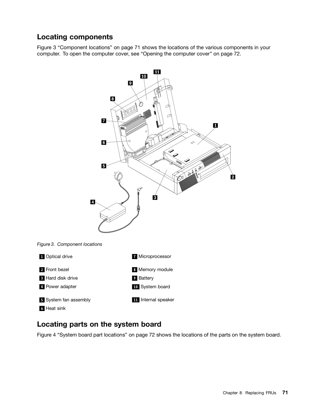 Lenovo 5027, 384, 4168, 5067, 7516, 7519, 266, 2491 manual Locating components, Locating parts on the system board 