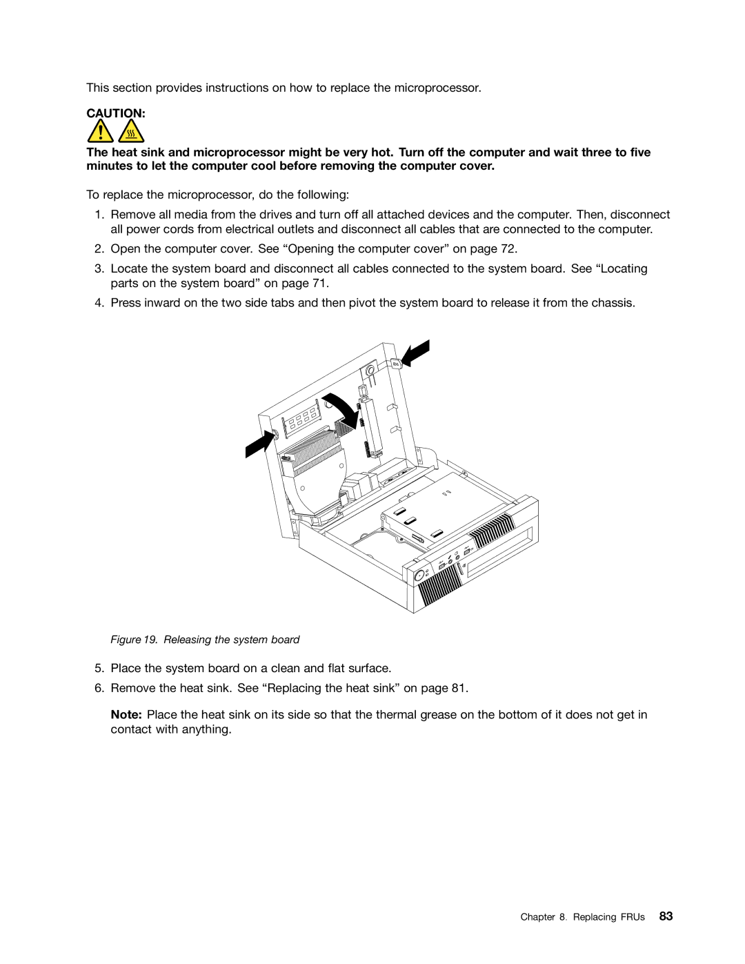 Lenovo 4168, 384, 5067, 7516, 7519, 5027, 266, 2491 manual Releasing the system board 