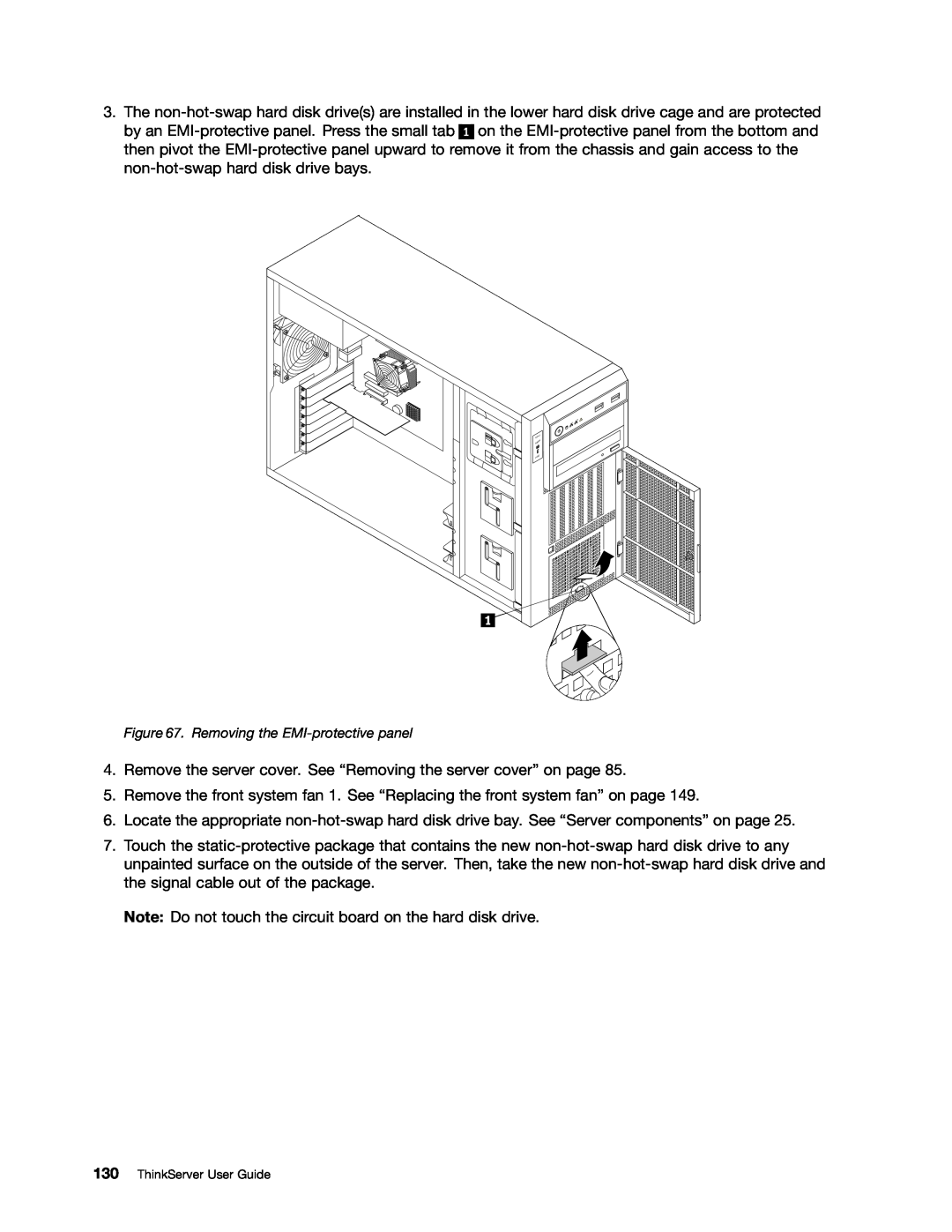 Lenovo 390, 387, 393, 391, 389, 388, 441, 392 manual Removing the EMI-protective panel, ThinkServer User Guide 