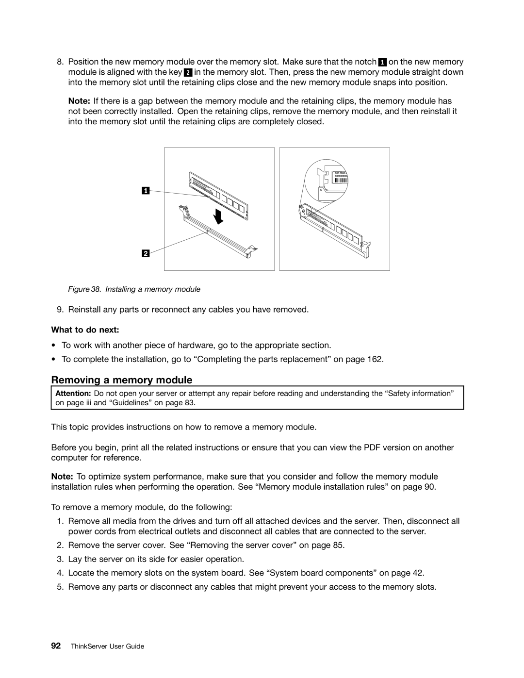 Lenovo 387, 393, 391, 389, 388, 441, 390, 392 manual Removing a memory module, What to do next 