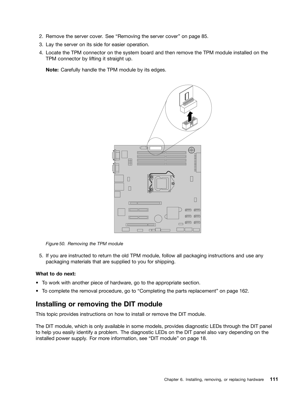 Lenovo 389, 387, 393, 391, 388, 441, 390, 392 manual Installing or removing the DIT module, Removing the TPM module 