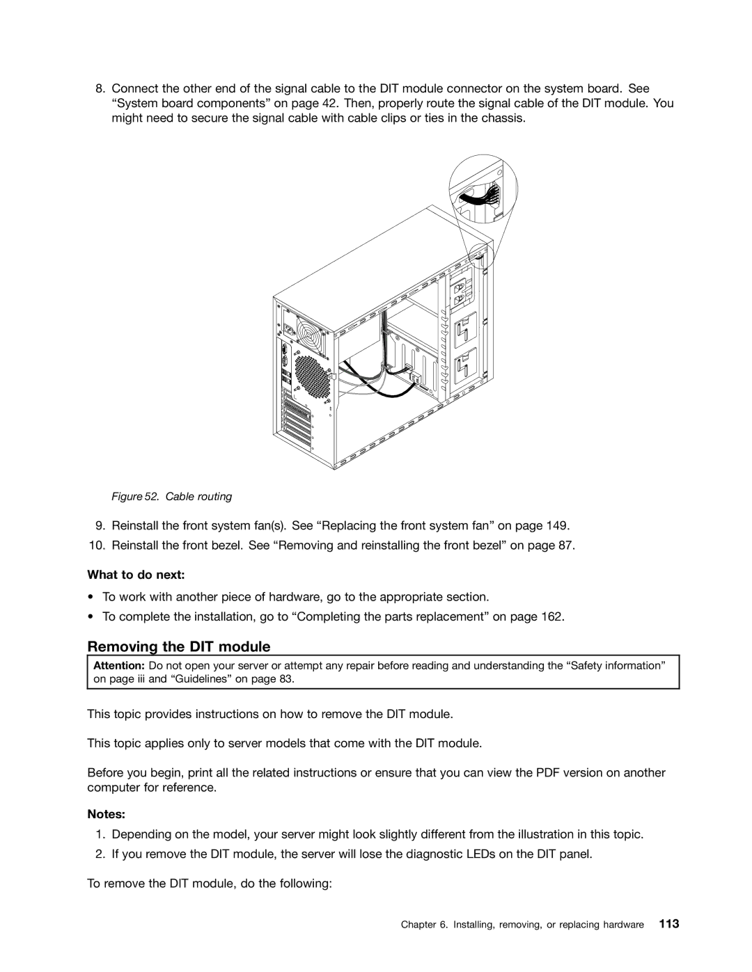 Lenovo 441, 387, 393, 391, 389, 388, 390, 392 manual Removing the DIT module, Cable routing 