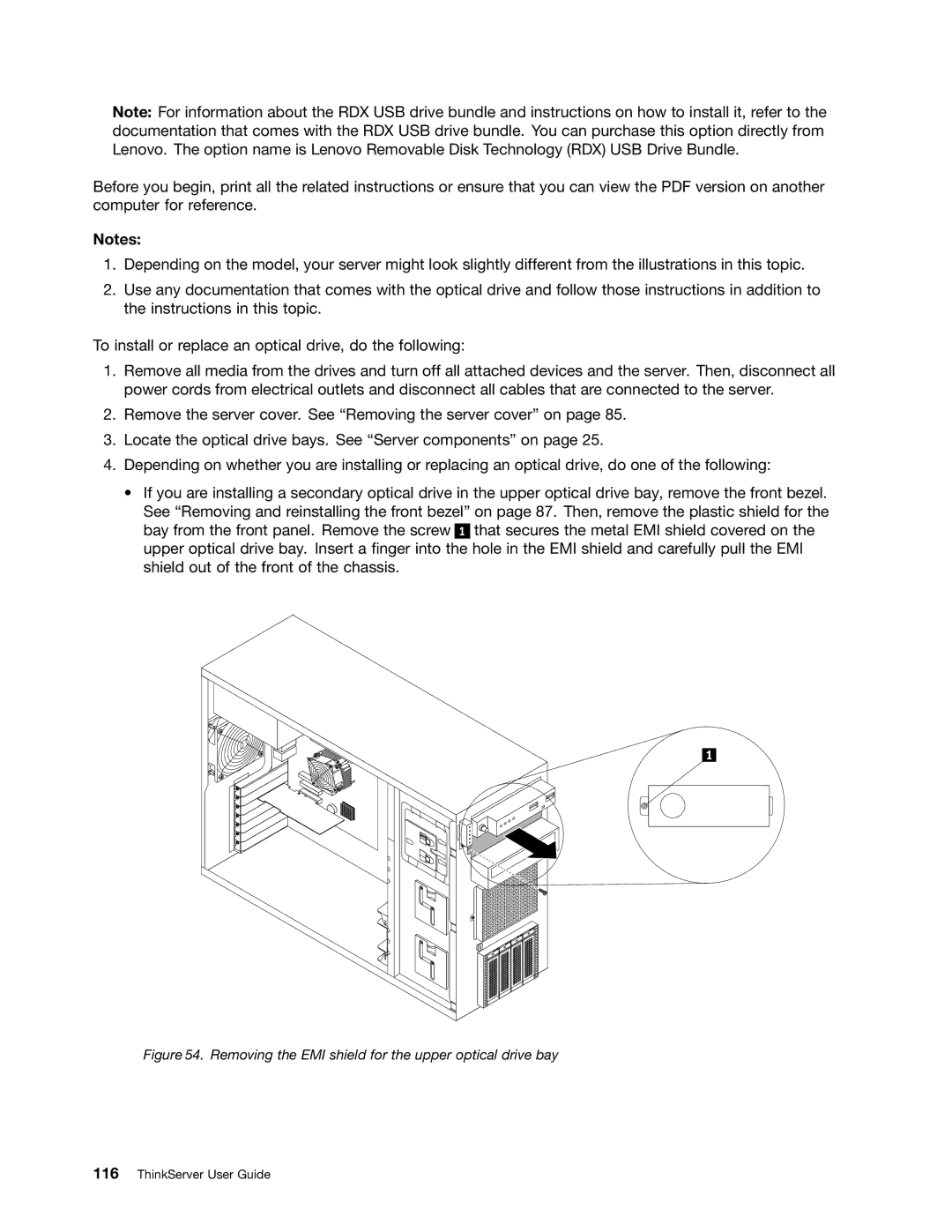 Lenovo 387, 393, 391, 389, 388, 441, 390, 392 manual Removing the EMI shield for the upper optical drive bay 