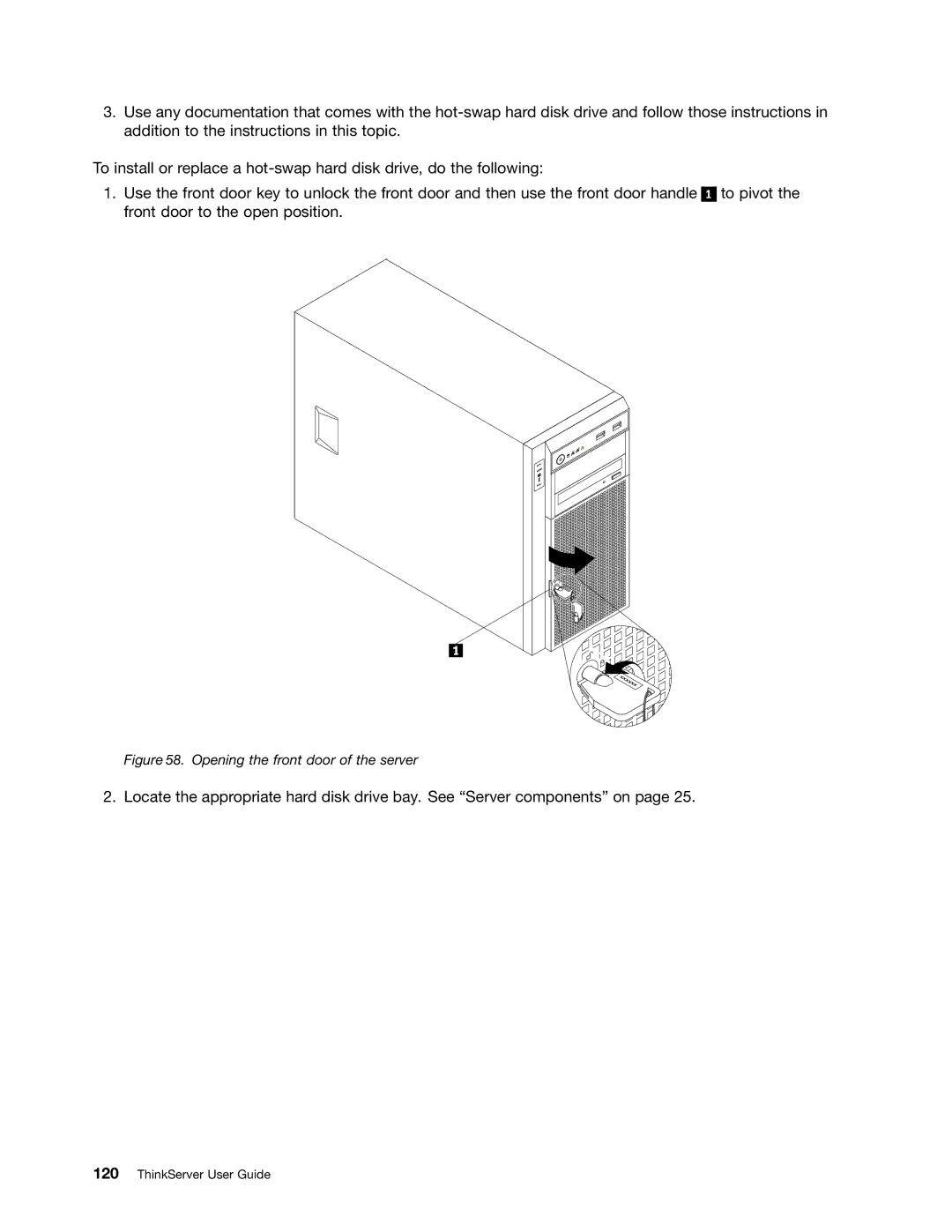 Lenovo 388, 387, 393, 391, 389, 441, 390, 392 manual Opening the front door of the server 