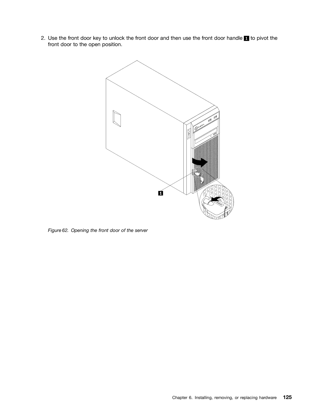 Lenovo 393, 387, 391, 389, 388, 441, 390, 392 manual Opening the front door of the server 