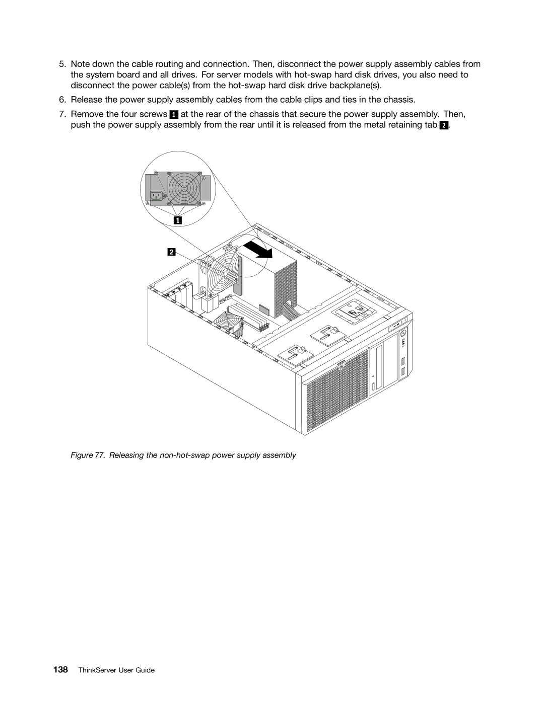 Lenovo 390, 387, 393, 391, 389, 388, 441, 392 manual Releasing the non-hot-swap power supply assembly 