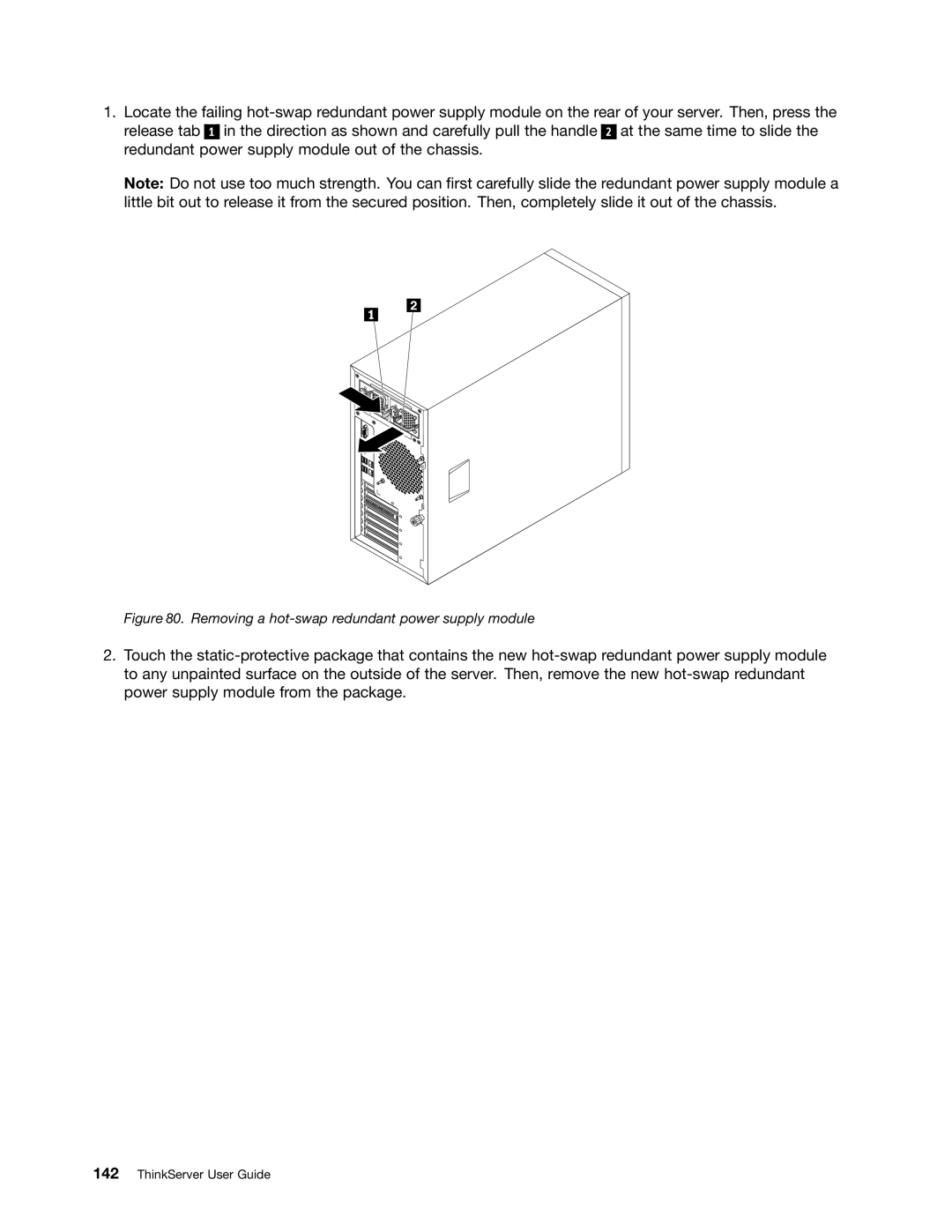 Lenovo 391, 387, 393, 389, 388, 441, 390, 392 manual Removing a hot-swap redundant power supply module 