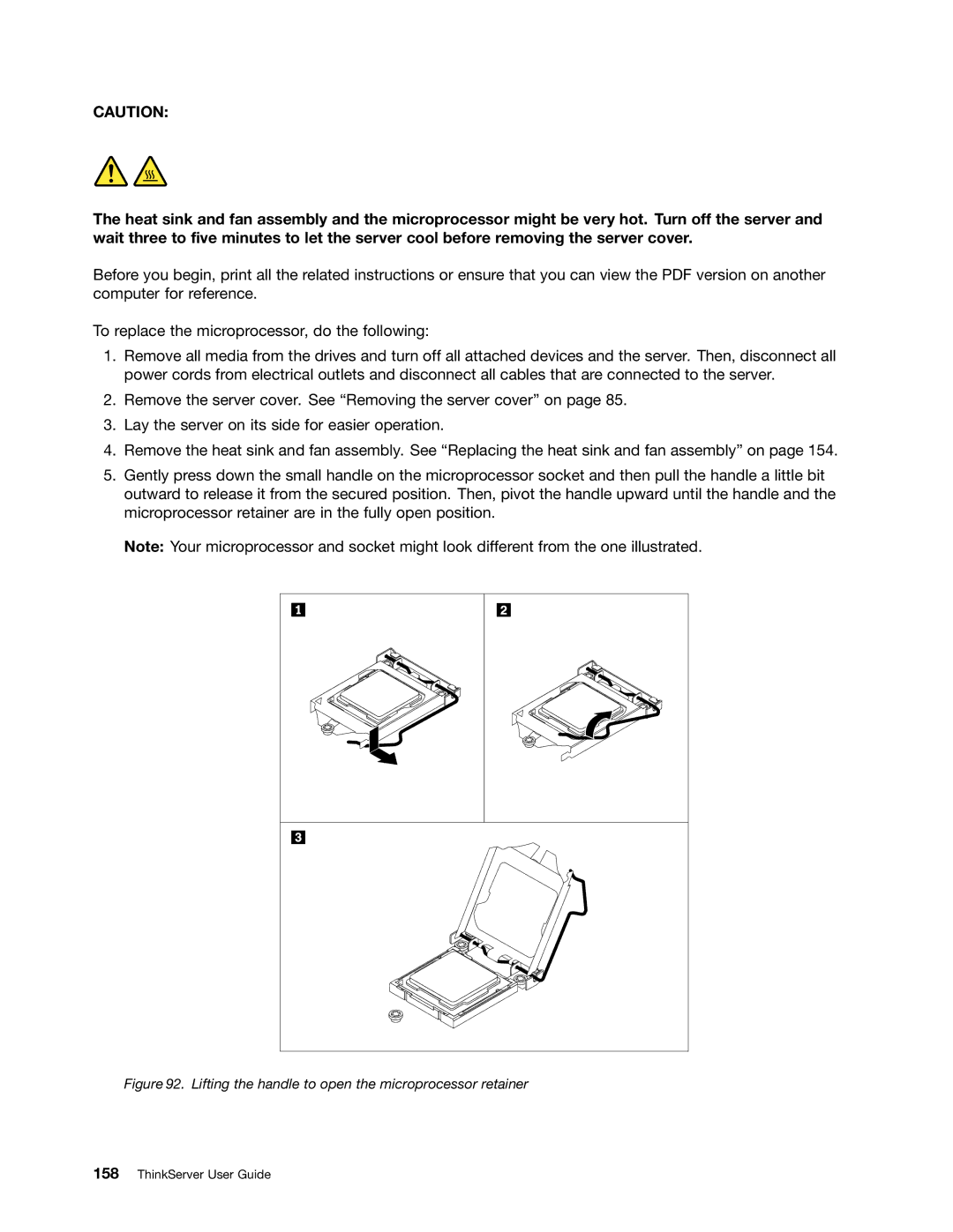 Lenovo 391, 387, 393, 389, 388, 441, 390, 392 manual Lifting the handle to open the microprocessor retainer 