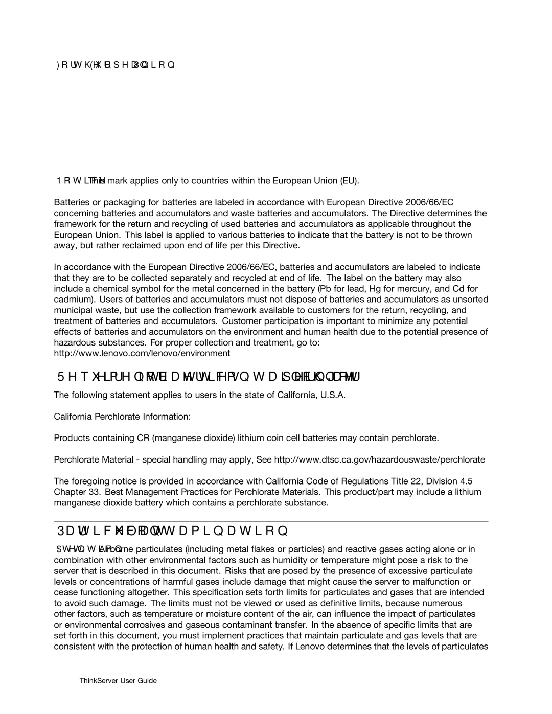 Lenovo 391, 387, 393 Requirement for batteries containing perchlorate, Particulate contamination, For the European Union 