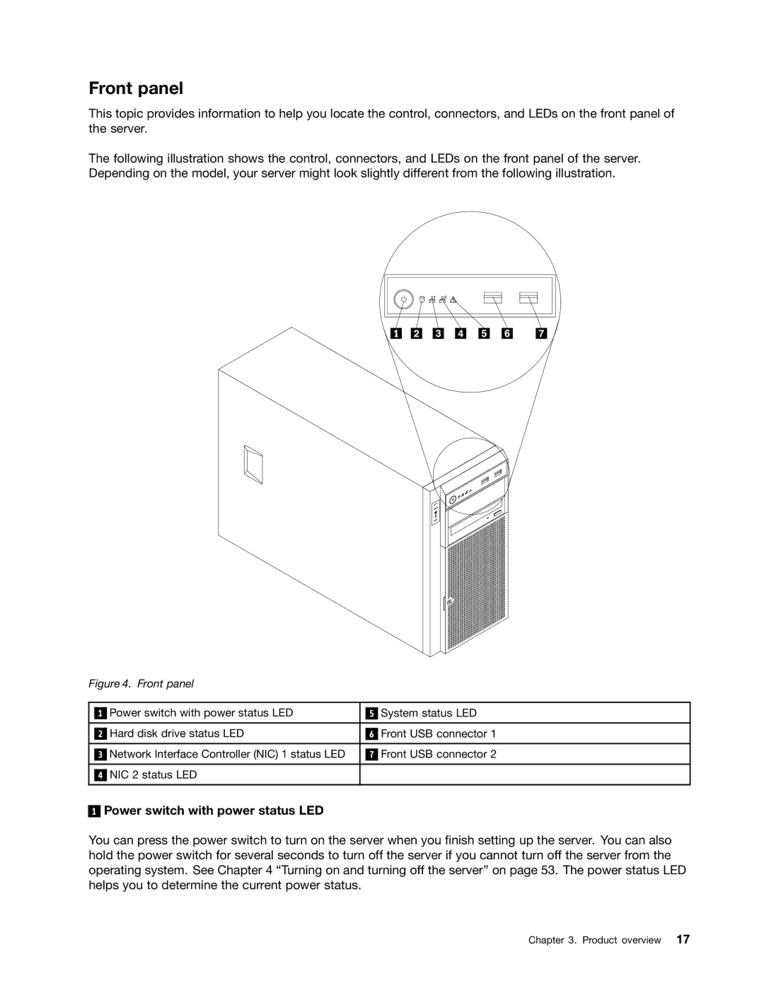 Lenovo 441, 387, 393, 391, 389, 388, 390, 392 manual Front panel, Power switch with power status LED 