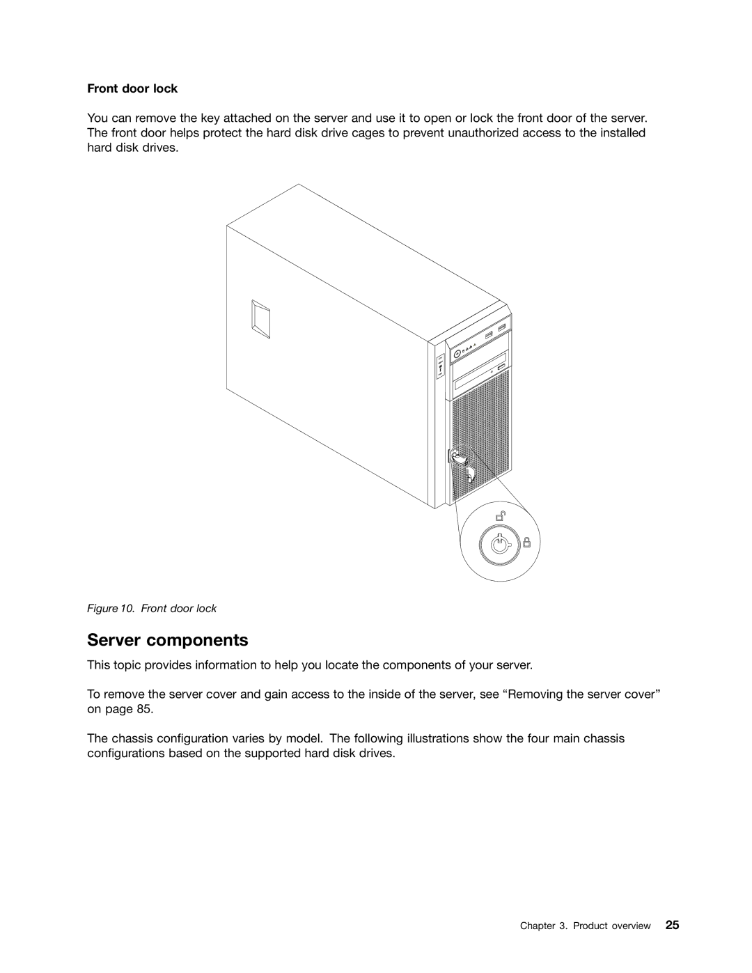 Lenovo 441, 387, 393, 391, 389, 388, 390, 392 manual Server components, Front door lock 