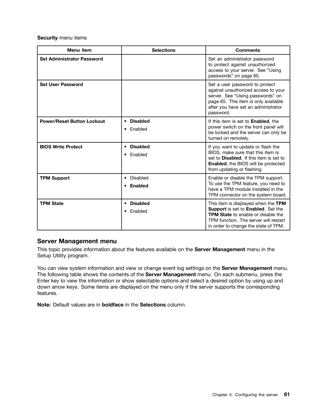 Lenovo 393, 387, 391, 389, 388, 441, 390, 392 manual Server Management menu 