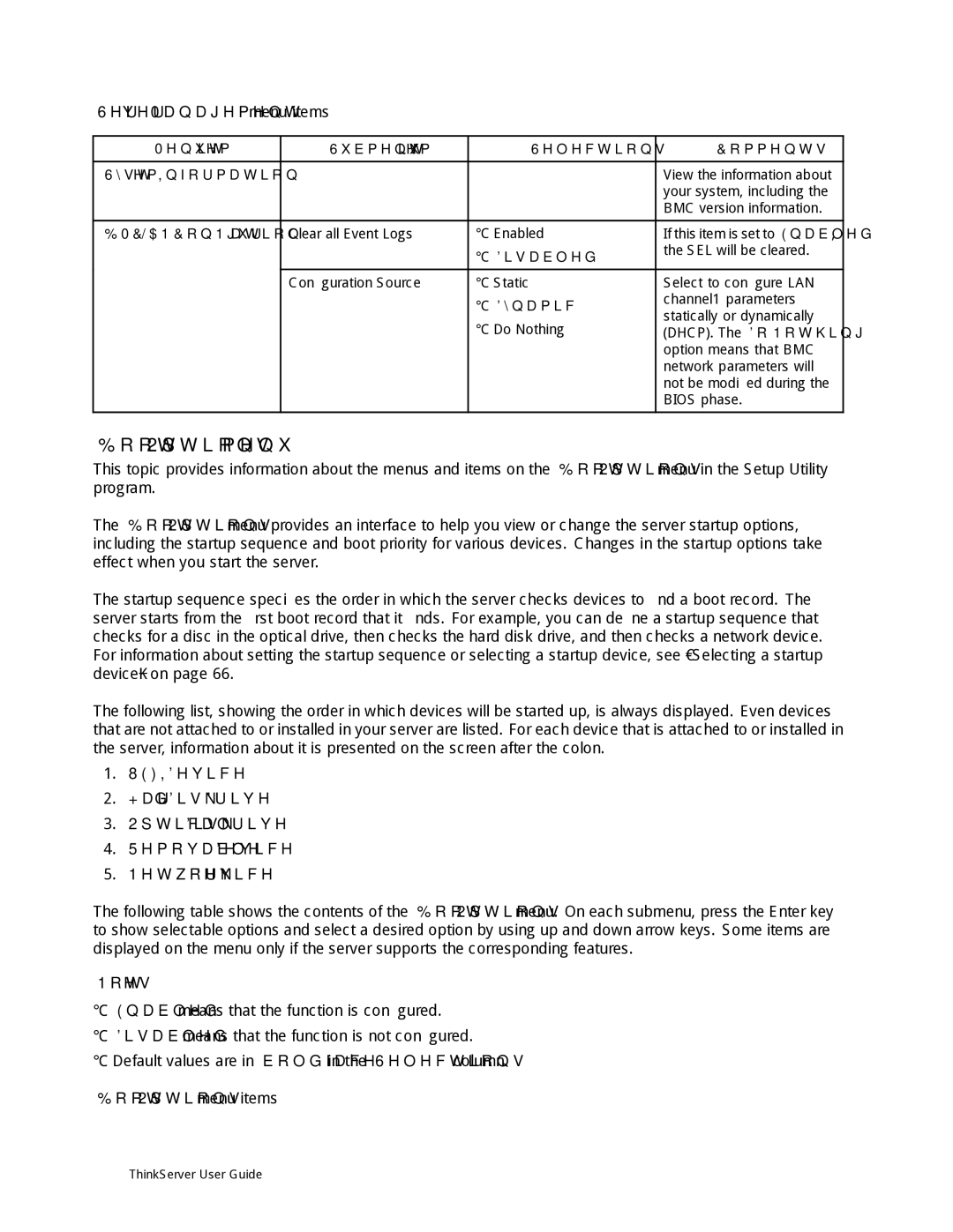 Lenovo 391, 387, 393, 389, 388, 441 Server Management menu items, Boot Options menu items, BMC LAN Configuration, Dynamic 