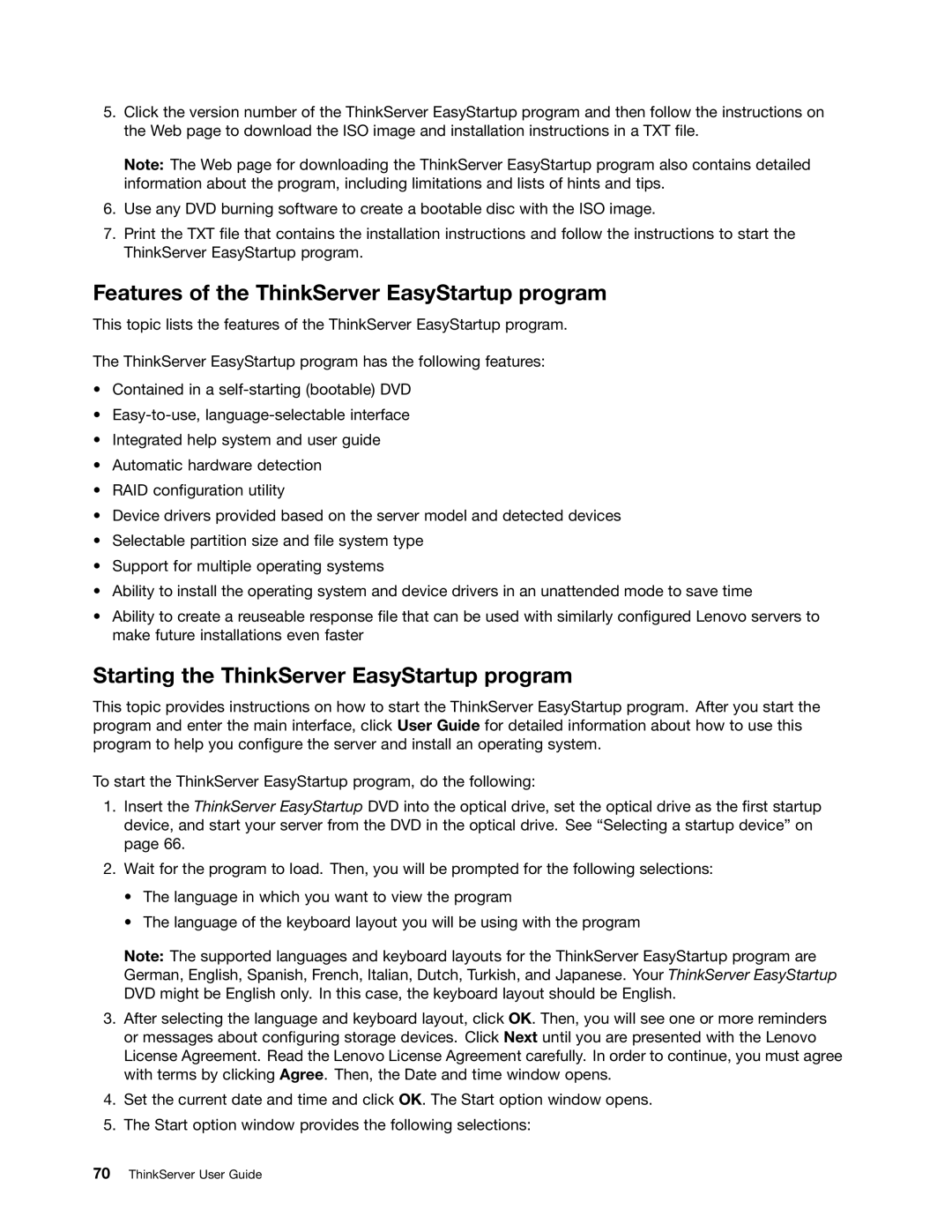 Lenovo 391, 387, 393, 389, 388 Features of the ThinkServer EasyStartup program, Starting the ThinkServer EasyStartup program 