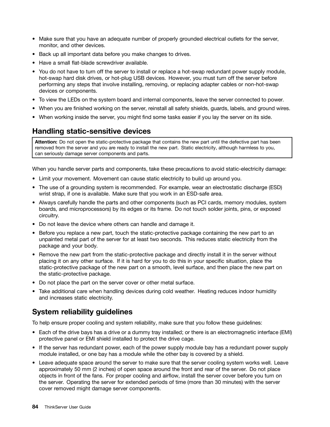 Lenovo 387, 393, 391, 389, 388, 441, 390, 392 manual Handling static-sensitive devices, System reliability guidelines 