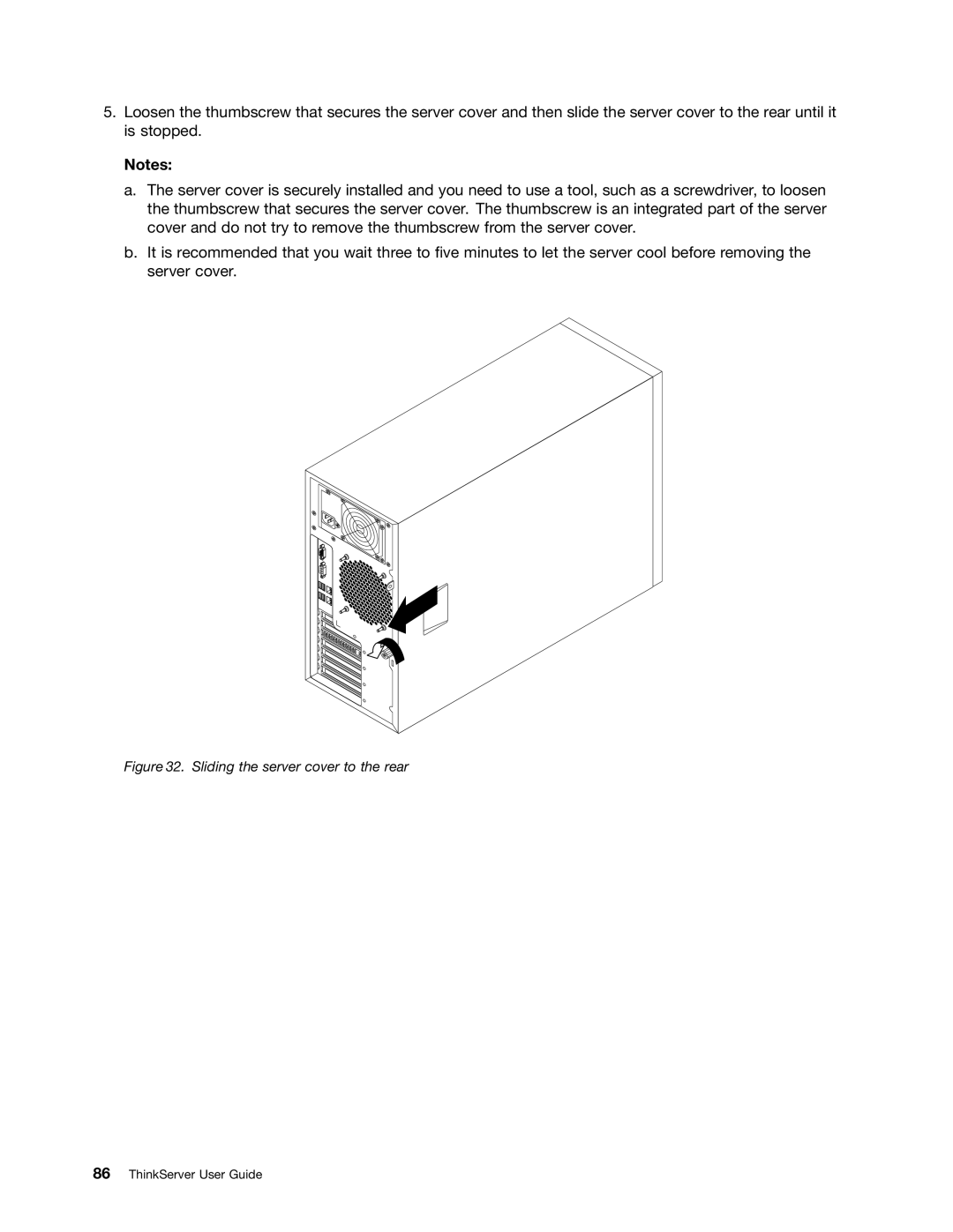 Lenovo 391, 387, 393, 389, 388, 441, 390, 392 manual Sliding the server cover to the rear 