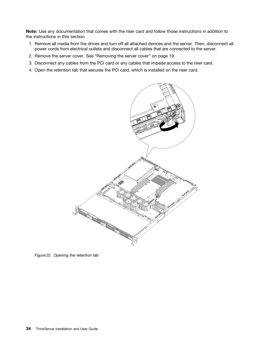 Lenovo 4011, 1044, 4010, 1043 manual Opening the retention tab 