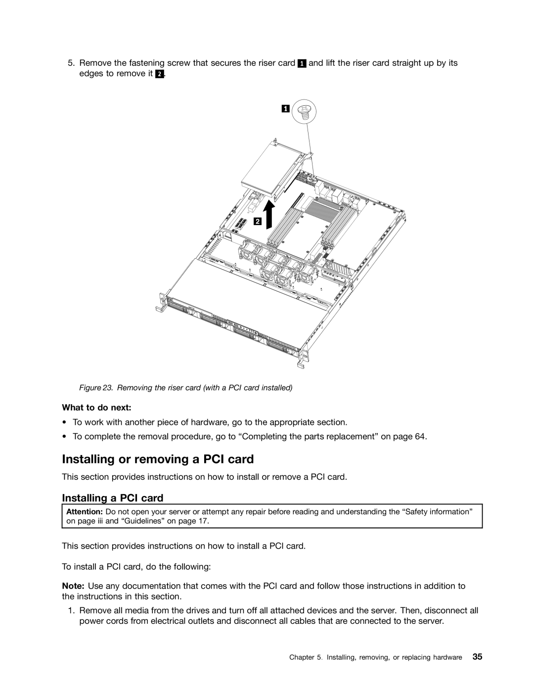 Lenovo 1044, 4011, 4010, 1043 manual Installing or removing a PCI card, Installing a PCI card 