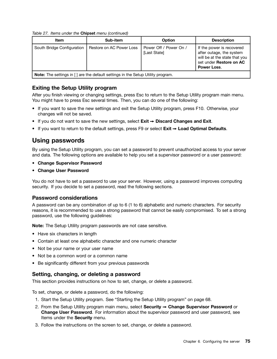 Lenovo 1044, 4011, 4010, 1043 manual Using passwords, Exiting the Setup Utility program, Password considerations 