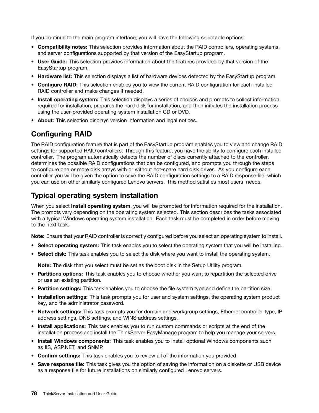 Lenovo 4011, 1044, 4010, 1043 manual Configuring RAID, Typical operating system installation 