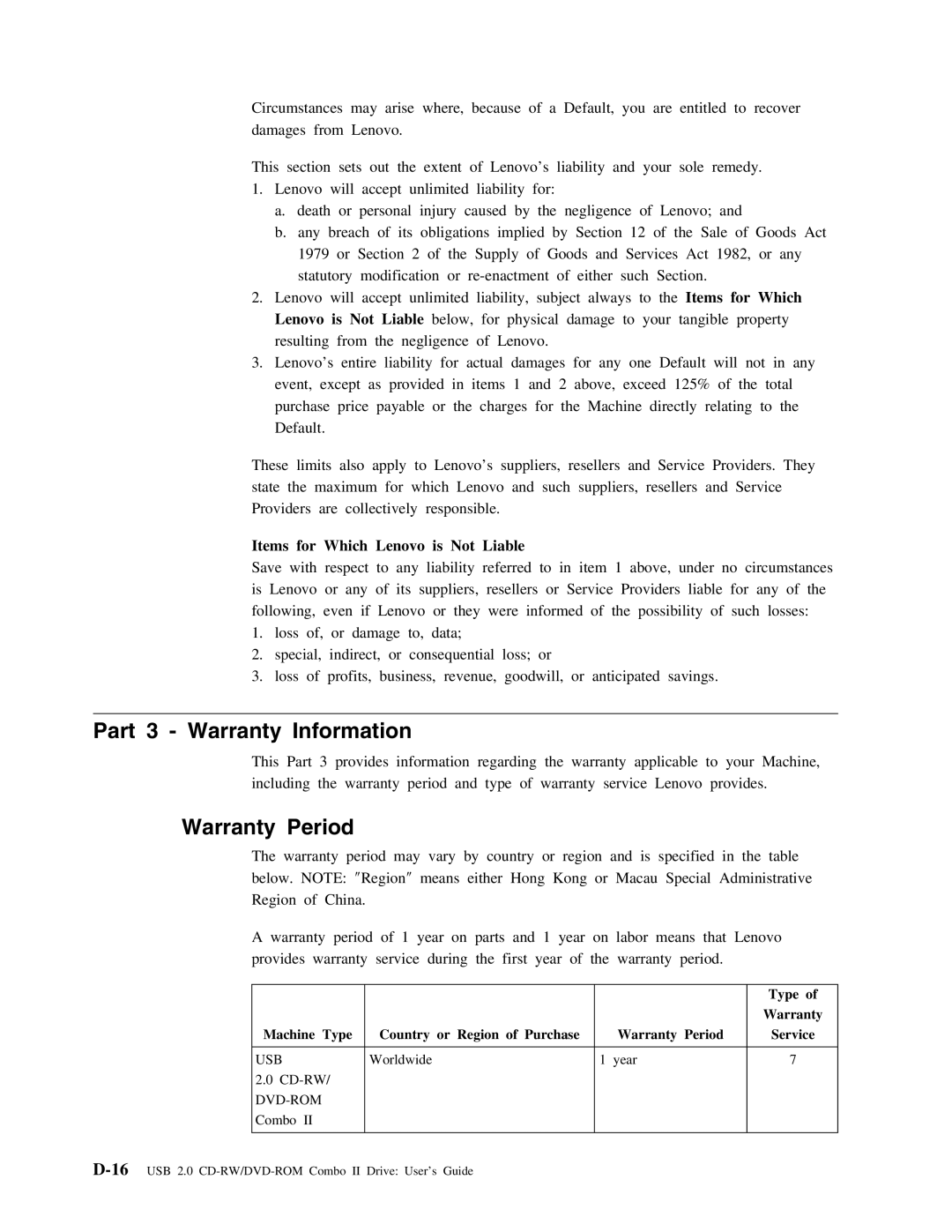 Lenovo 40Y8692, 40Y8637 manual Part 3 Warranty Information, Warranty Period 