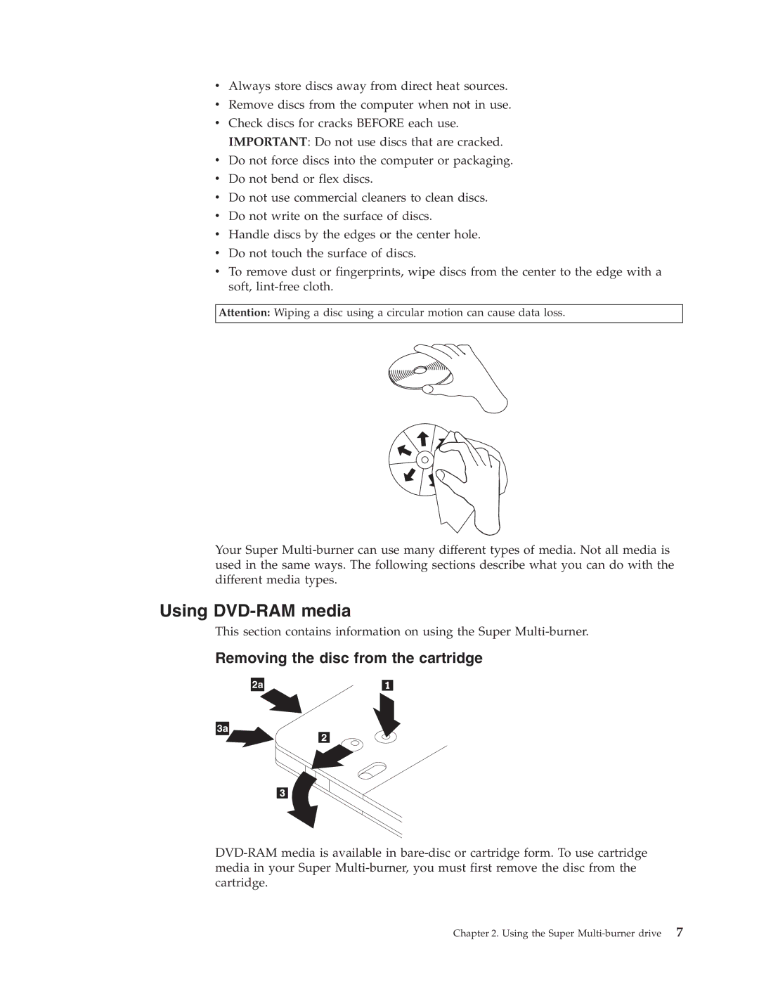 Lenovo 40Y8706 manual Using DVD-RAM media, Removing the disc from the cartridge 