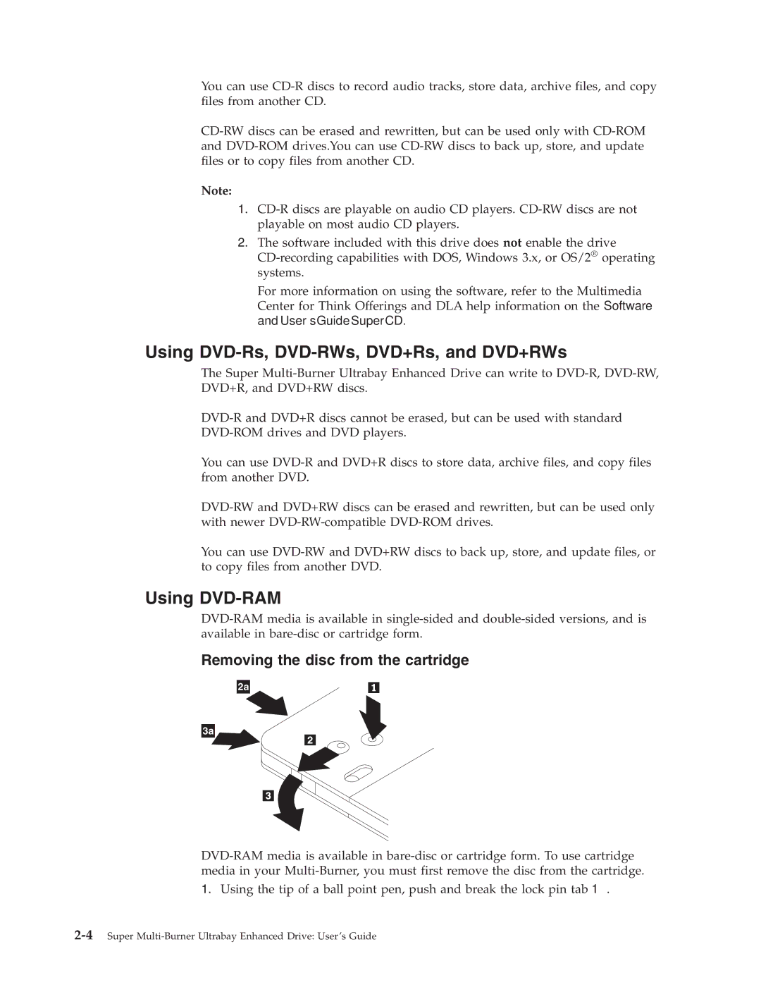 Lenovo 40Y8710 manual Using DVD-Rs, DVD-RWs, DVD+Rs, and DVD+RWs, Using DVD-RAM 