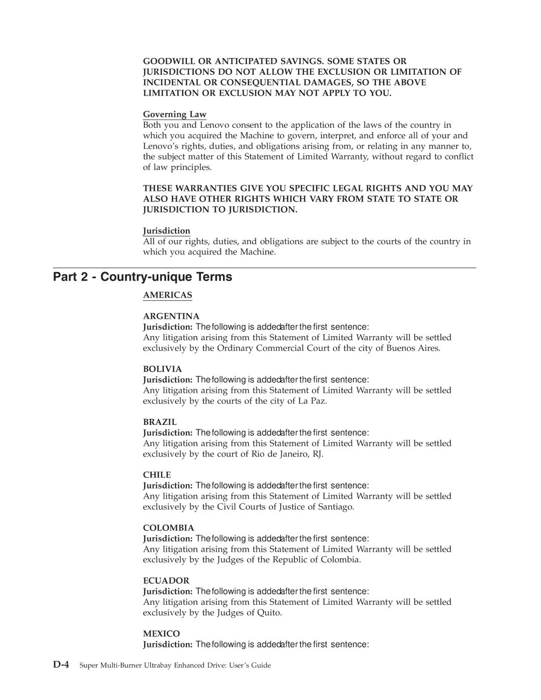 Lenovo 40Y8710 manual Part 2 Country-unique Terms 