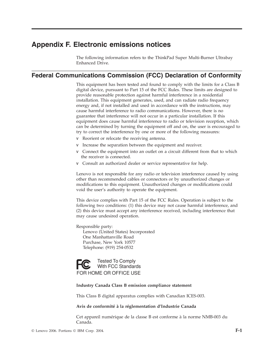 Lenovo 40Y8710 manual Appendix F. Electronic emissions notices, Industry Canada Class B emission compliance statement 