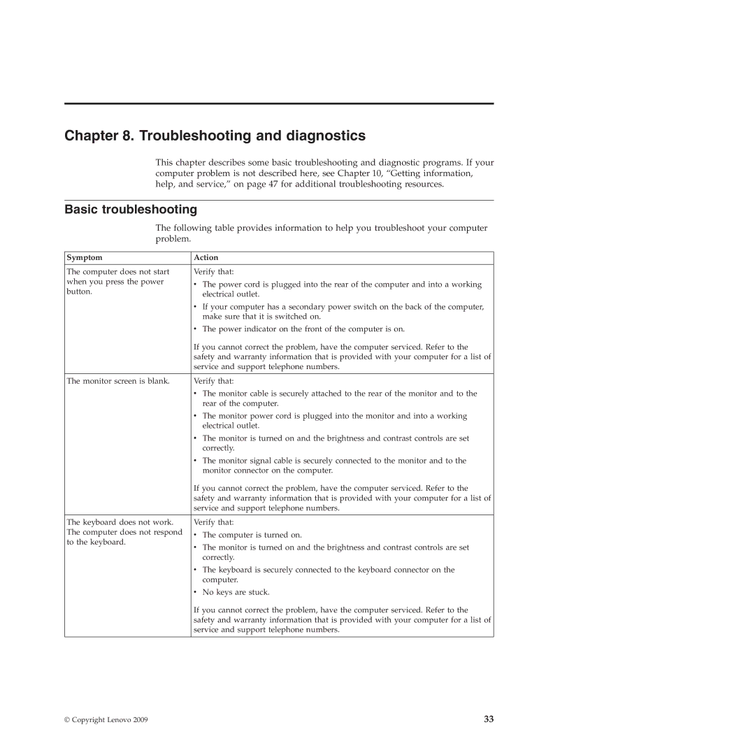 Lenovo 4218, 4155, 4158 manual Troubleshooting and diagnostics, Basic troubleshooting 